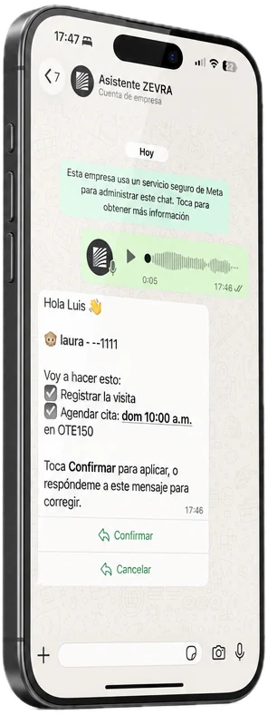 Nota de voz al Asistente ZEVRA en WhatsApp
