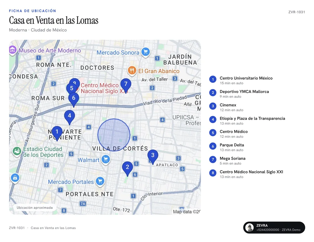 Ficha de ubicación con mapa y cercanías