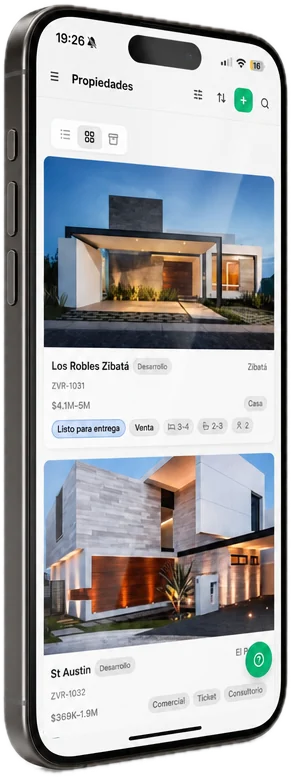 Inventario de propiedades en el celular